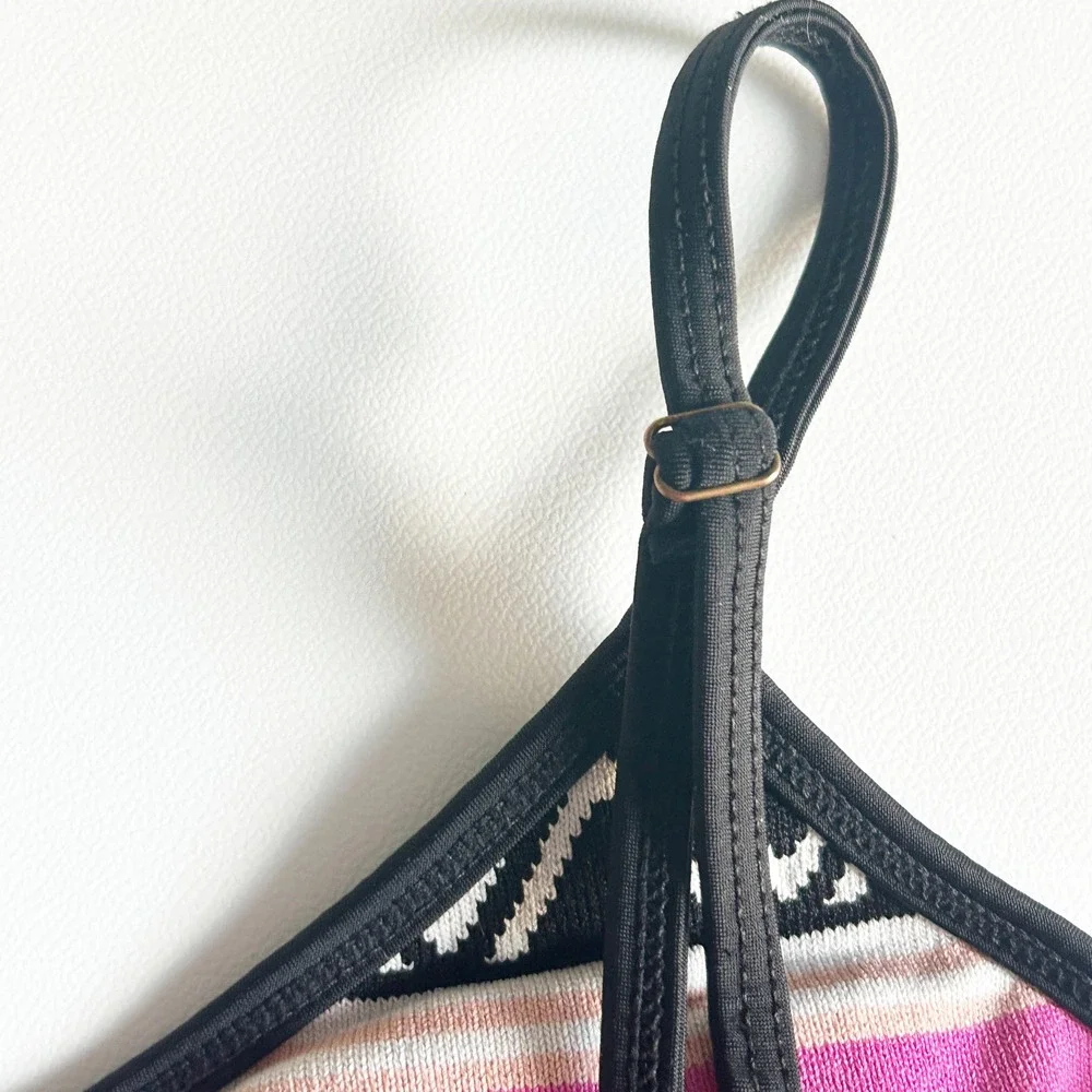 Lovers + Friends Revolve Zip Front‎ Melody Knit Bikini Swim Top Desert Stripe - Picture 4 of 5